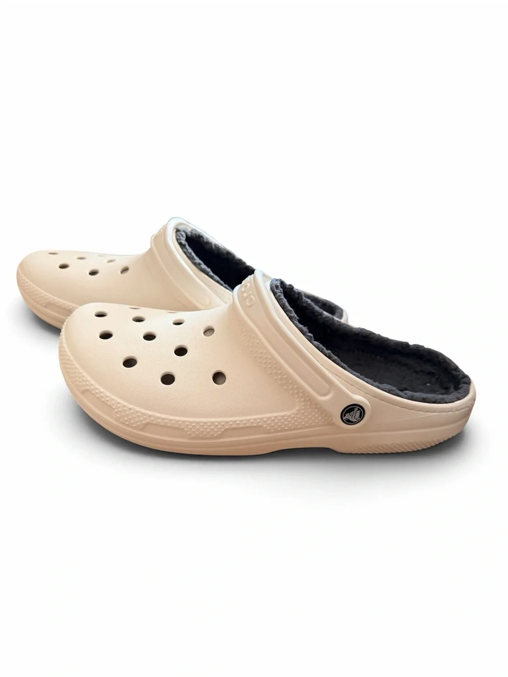 Crocs Classic Lined Clogs White & Dark Gray Unisex Men 13/ Women 14.5